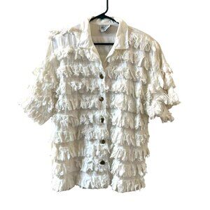 Vintage Kimberly Fashion Distressed White Jacket Womens Medium S/S Buttons USA